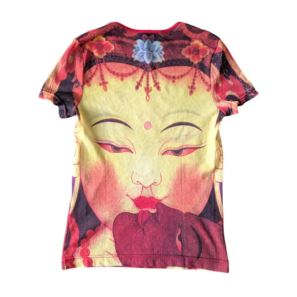 Vivienne Tam Buddha 90s Y2K Mesh Short Sleeve Top Size XS Small Rare Nylon Red - Picture 2 of 11